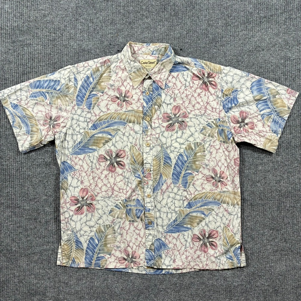 Cooke Street Honolulu Hawaiian Shirt Mens XL Floral Leaf Print Aloha Vintage 90s